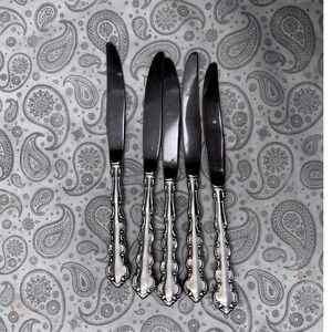 Vintage Style Stainless Steel Dinner Knives Set of 5 Ornate Handle